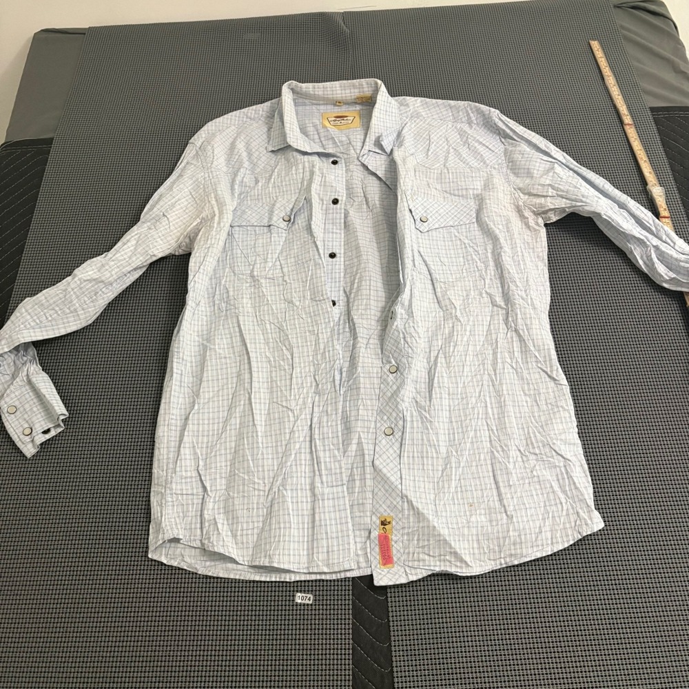 Larry Mahan Cowboy Collection Blue Plaid Pearl Snap Western Shirt Mens XL